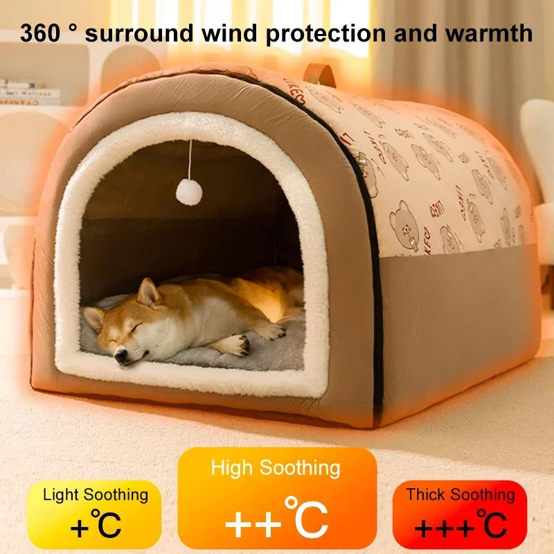 Winter Dog Kennel Warm Dog House Mat Detachable Washable Dogs Bed Nest Deep Sleep Tent for Medium Large Dogs House Dog Supplies