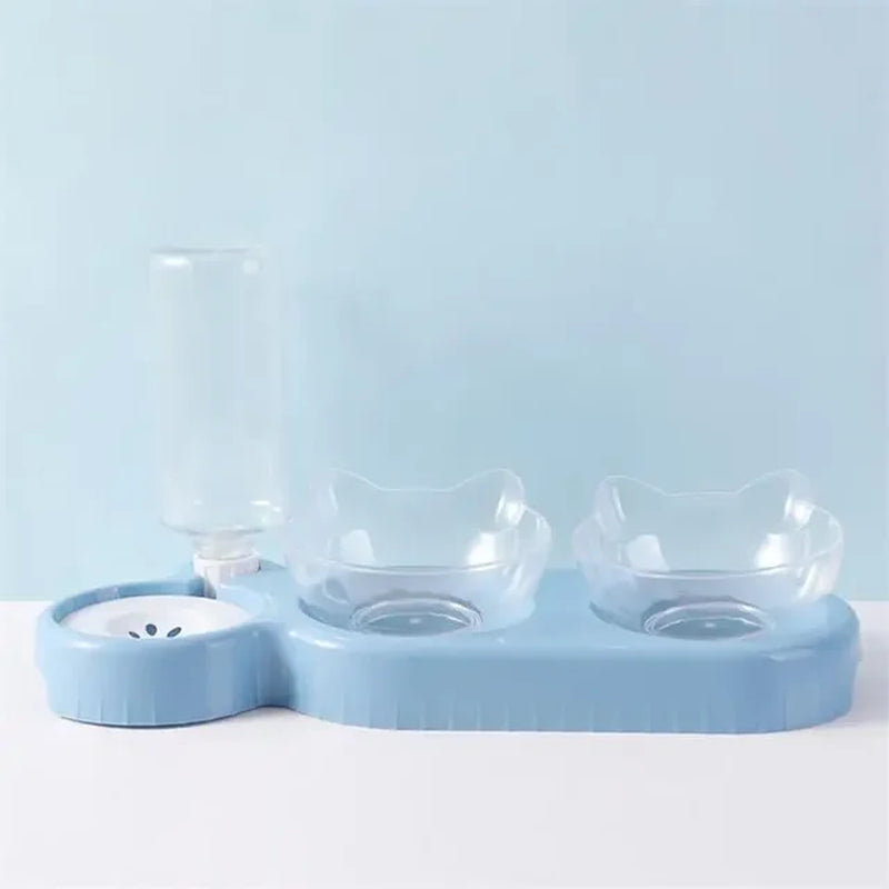 Pet Cat Bowl Automatic Feeder Water Dispenser Dog Cat Food Bowl with Drinking Raised Stand Double Dish Bowls for Cats Dogs Pet