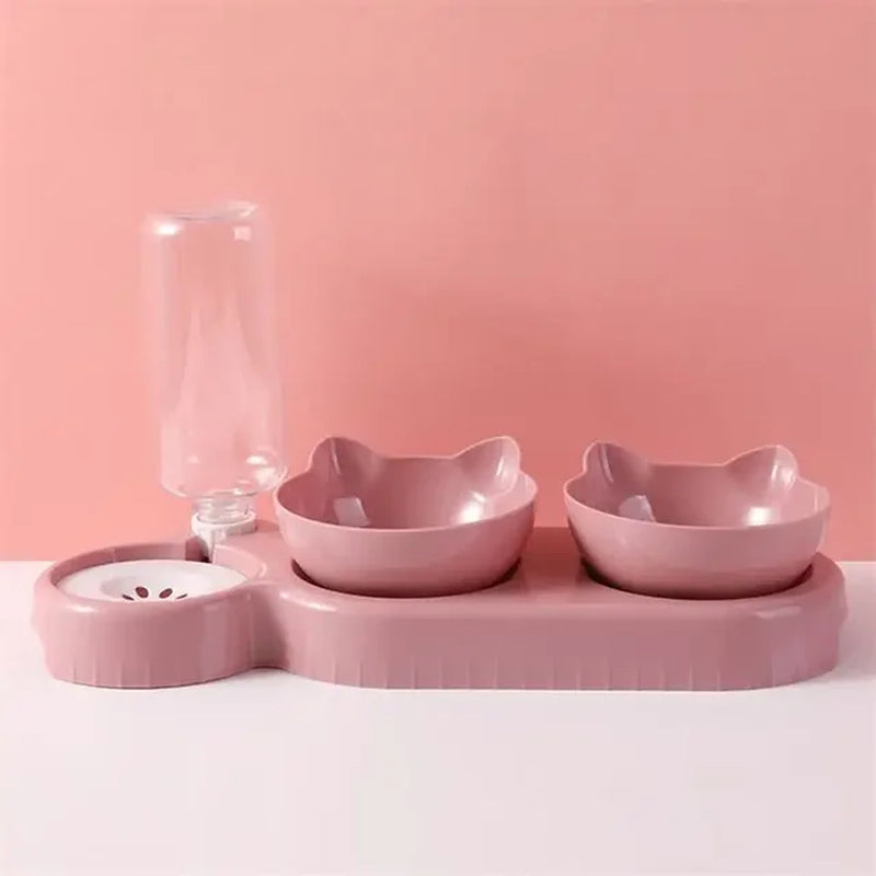 Pet Cat Bowl Automatic Feeder Water Dispenser Dog Cat Food Bowl with Drinking Raised Stand Double Dish Bowls for Cats Dogs Pet