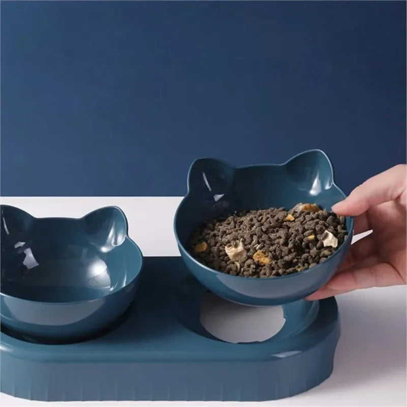 Pet Cat Bowl Automatic Feeder Water Dispenser Dog Cat Food Bowl with Drinking Raised Stand Double Dish Bowls for Cats Dogs Pet