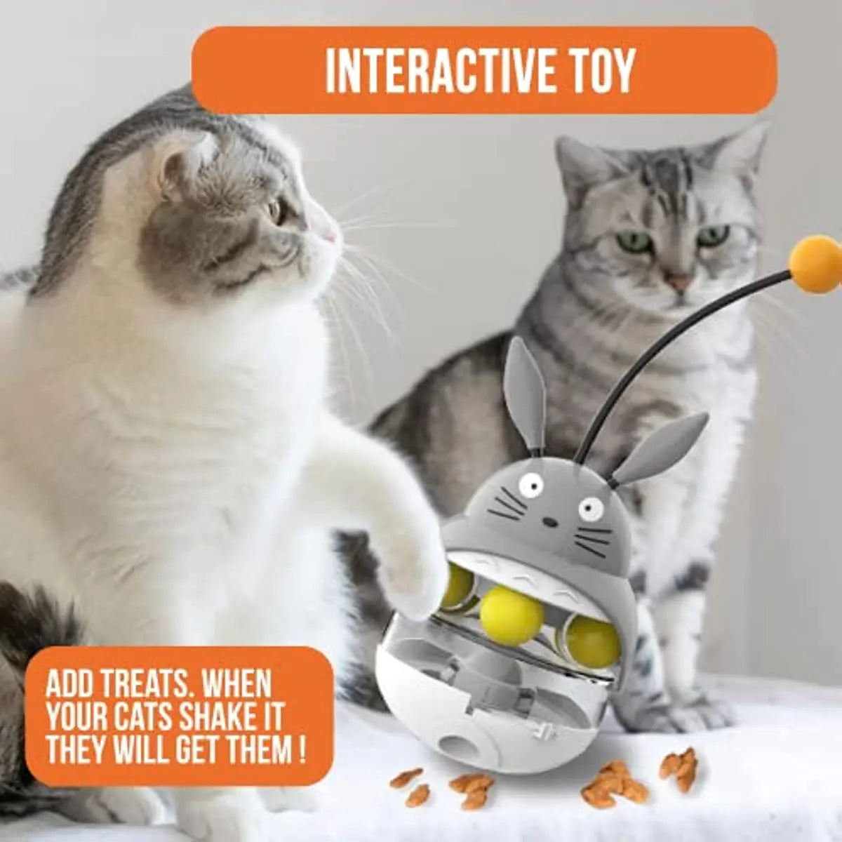 Interactive Cat Feeder Toy - Treat Dispenser Exercise Toy - Food Dispensing Toy for Cats - Indoor Cat Tower with Sounding Bell