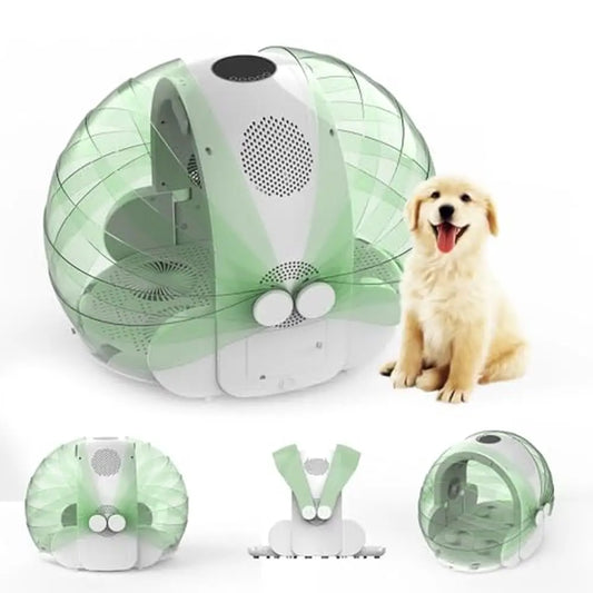 Foldable Automatic Pet Dryer Box 8 Fans 360° Airflow Temperature Control 4-Speed Timer 60L Capacity Cats and Small Dogs Smooth &