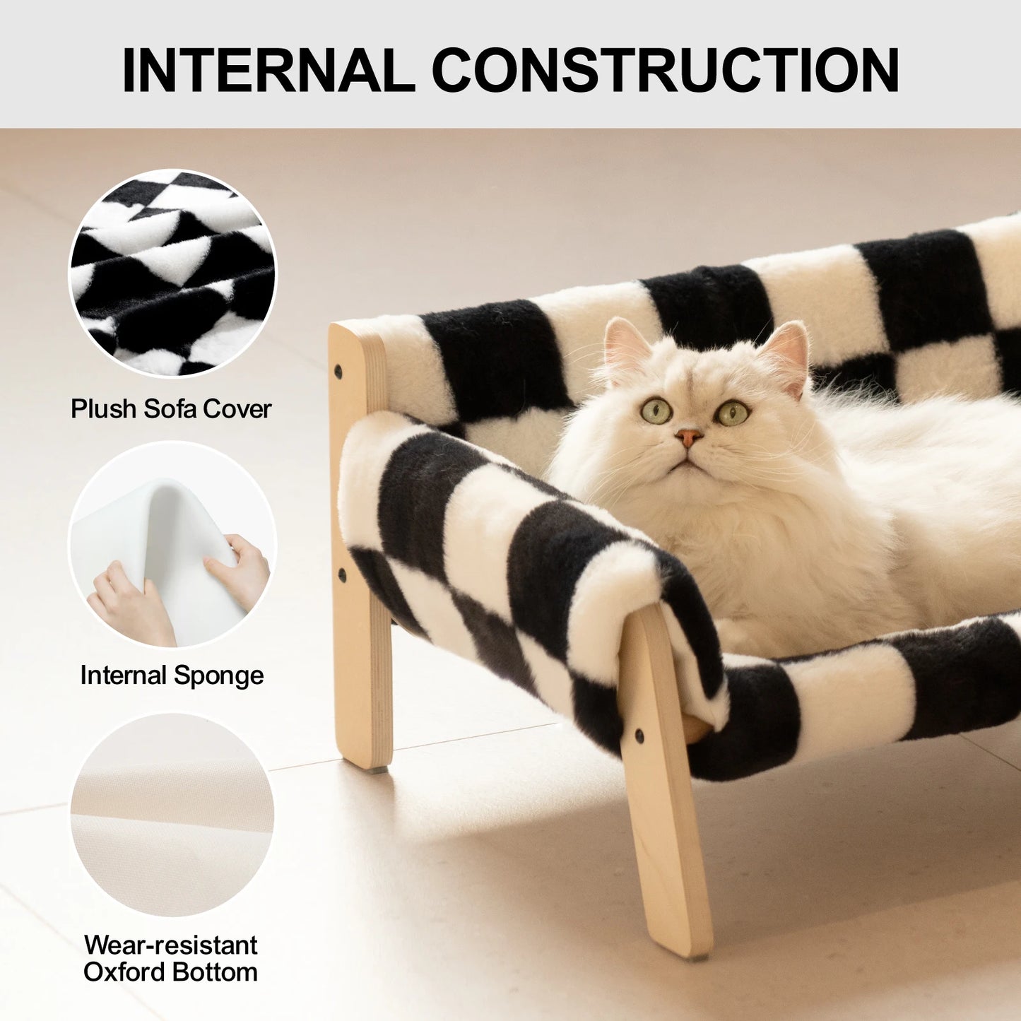 Luxurious Wooden Pet Bed with Plush Cushion for Cats and Small Dogs - Four Seasons Pet Nest