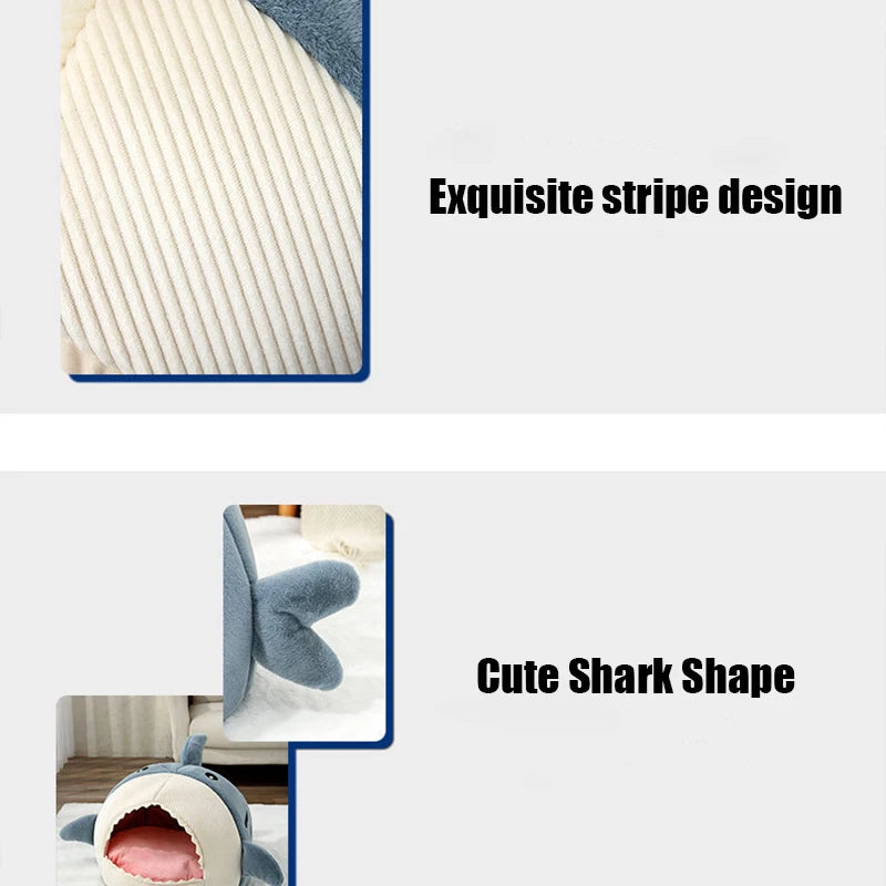 Semi-Enclosed Shark Cat Bed - Warm Pet Cave Bed with Sweet Little Cat Basket Mat - Cozy Cat Pillow Mat Tent - Ideal for Small Dogs and Cats