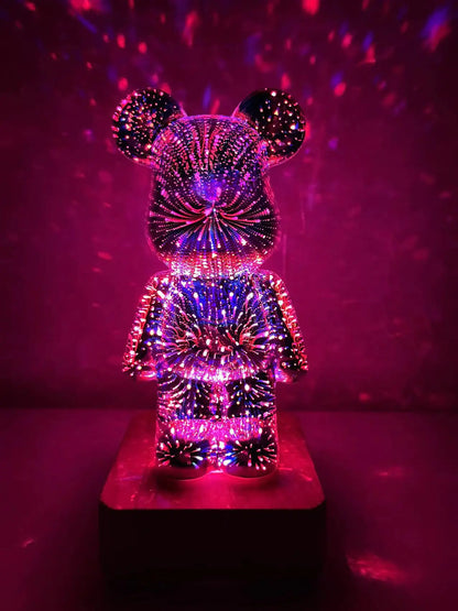 Glass Fireworks Bear LED Night Light