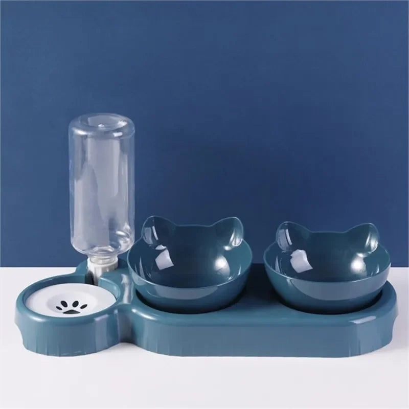 Pet Cat Bowl Automatic Feeder Water Dispenser Dog Cat Food Bowl with Drinking Raised Stand Double Dish Bowls for Cats Dogs Pet