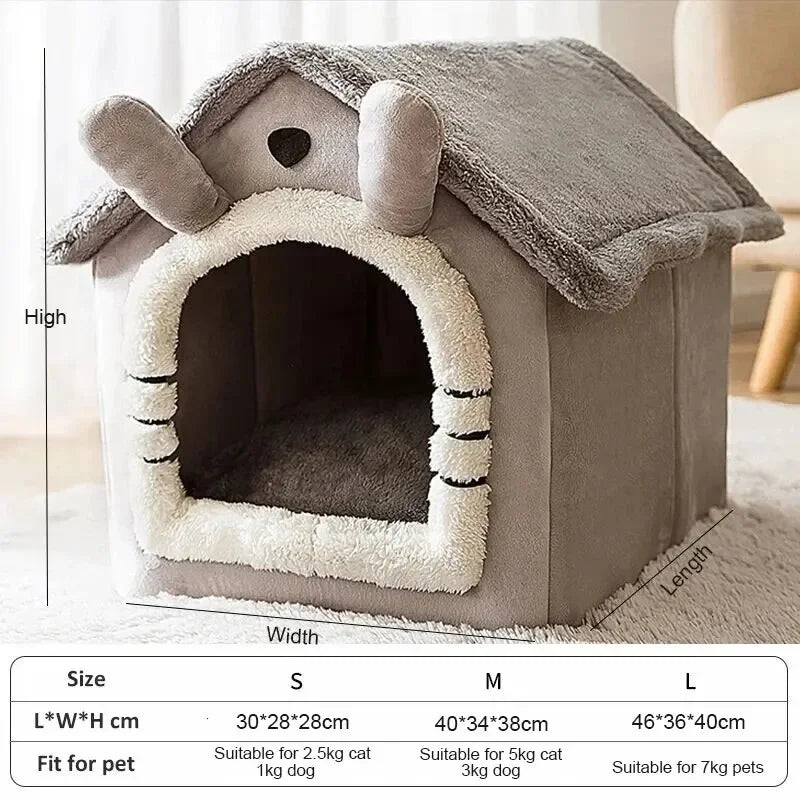 Indoor Warm Dog House and Soft Cat Bed with Removable Cushion