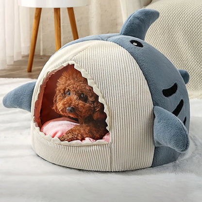 Semi-Enclosed Shark Cat Bed - Warm Pet Cave Bed with Sweet Little Cat Basket Mat - Cozy Cat Pillow Mat Tent - Ideal for Small Dogs and Cats