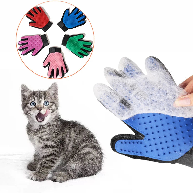 2-in-1 Pet Grooming Glove - Deshedding Brush and Massage Tool - Gentle Hair Remover and Cleaner for Cats and Dogs - Bath Time Companion