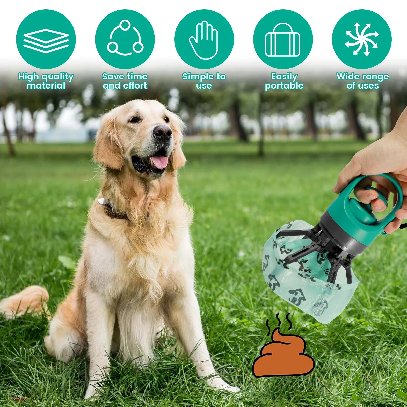 Portable Dog Poop Scooper with Build in Bag Dispenser Lightweight Claw Poop Scooper for Dogs Cat Pet Cleaner Tool