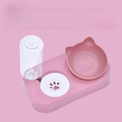 Pet Cat Bowl Automatic Feeder Water Dispenser Dog Cat Food Bowl with Drinking Raised Stand Double Dish Bowls for Cats Dogs Pet