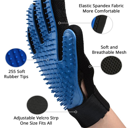 2-in-1 Pet Grooming Glove - Deshedding Brush and Massage Tool - Gentle Hair Remover and Cleaner for Cats and Dogs - Bath Time Companion