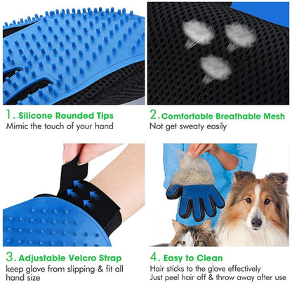 2-in-1 Pet Grooming Glove - Deshedding Brush and Massage Tool - Gentle Hair Remover and Cleaner for Cats and Dogs - Bath Time Companion