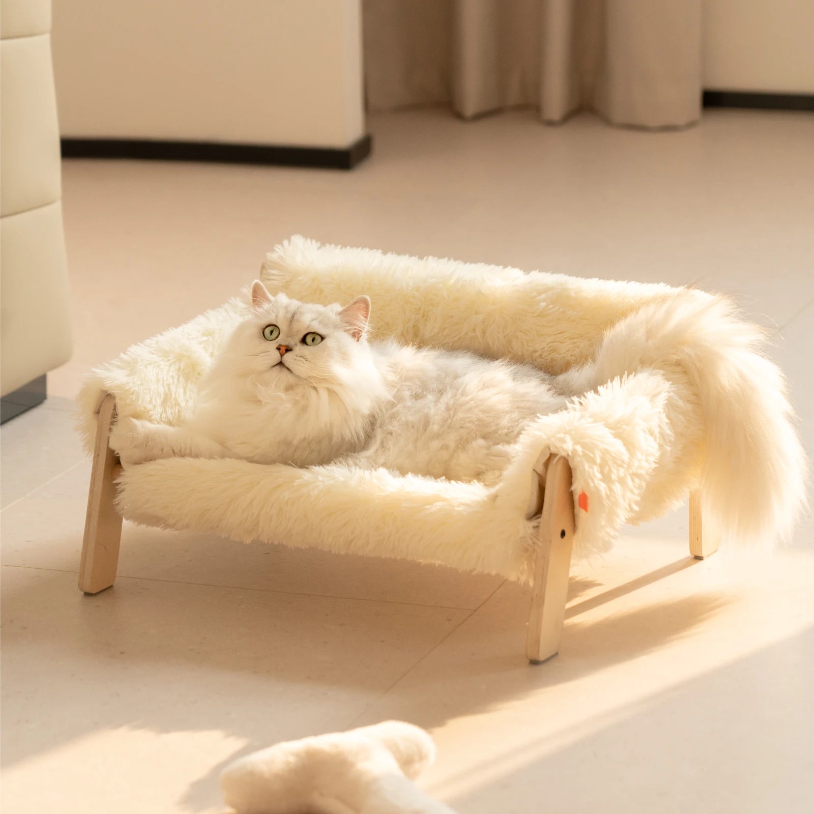 Luxurious Wooden Pet Bed with Plush Cushion for Cats and Small Dogs - Four Seasons Pet Nest