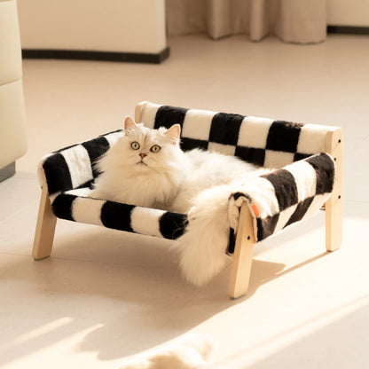 Luxurious Wooden Pet Bed with Plush Cushion for Cats and Small Dogs - Four Seasons Pet Nest