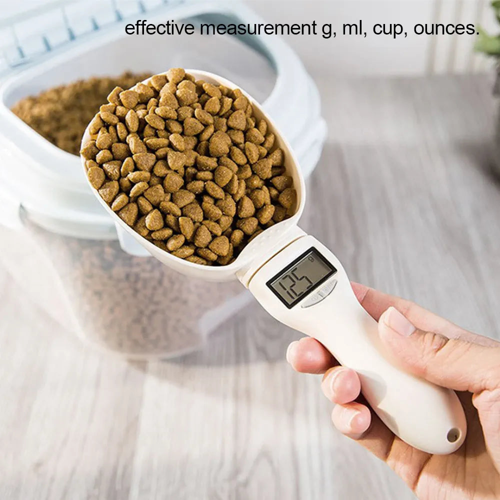 Electronic Pet Food Measuring Scoop - Digital Spoon Scale with LED Display - Accurate Dog and Cat Food Measurement - Kitchen Food Scale