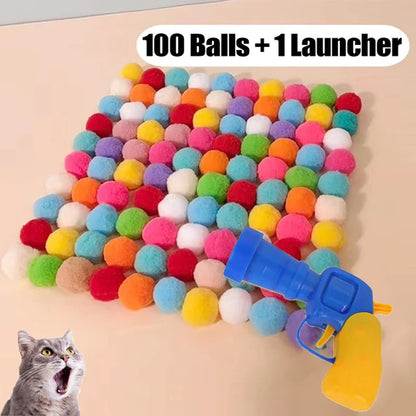 Creative Cat Toys Interactive Launch Training Kittens Mini Pompoms Games Stretch Plush Ball Toys Pet Accessories Cat Supplies