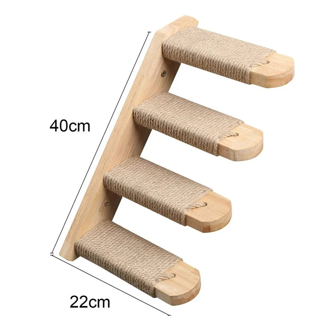 Wall-Mounted Cat Climbing Shelf - Four Step Stairway with Sisal Scratching Post - Tree Tower Platform for Jumping - Ultimate Pet Furniture for Cats