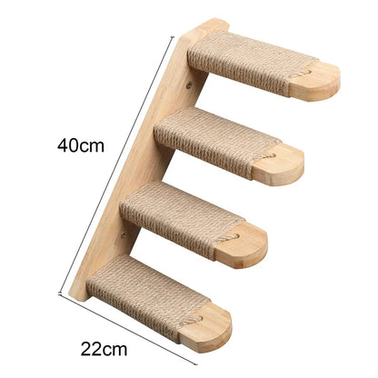 Wall-Mounted Cat Climbing Shelf - Four Step Stairway with Sisal Scratching Post - Tree Tower Platform for Jumping - Ultimate Pet Furniture for Cats