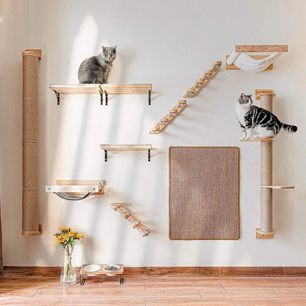 Wall-Mounted Cat Climbing Shelf - Four Step Stairway with Sisal Scratching Post - Tree Tower Platform for Jumping - Ultimate Pet Furniture for Cats