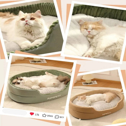 Thickening Warm Pet Cat Bed - Removable Washable Cat Baskets Cushion Mat - Square Plush Kennel for Small to Medium Dogs and Cats