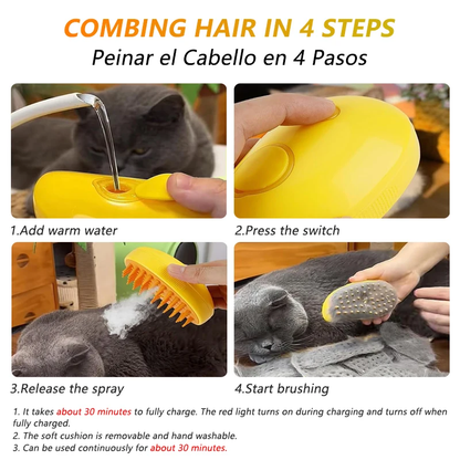 3 In 1 Electric Steamy Pet hair Brush with Massage