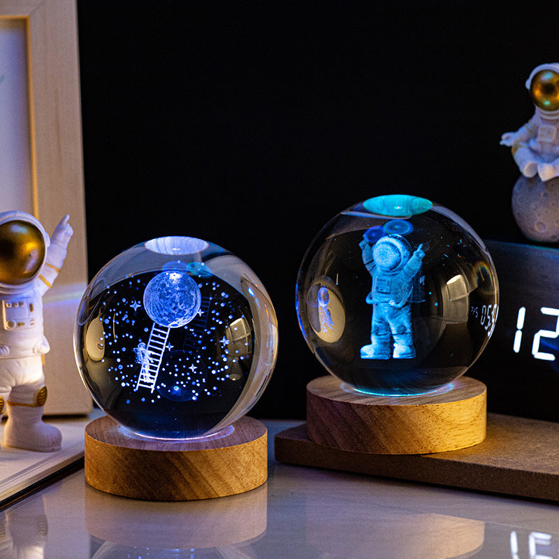 Milky Way Solar System Rain Cloud Astronaut Glowing Crystal Ball Night Light