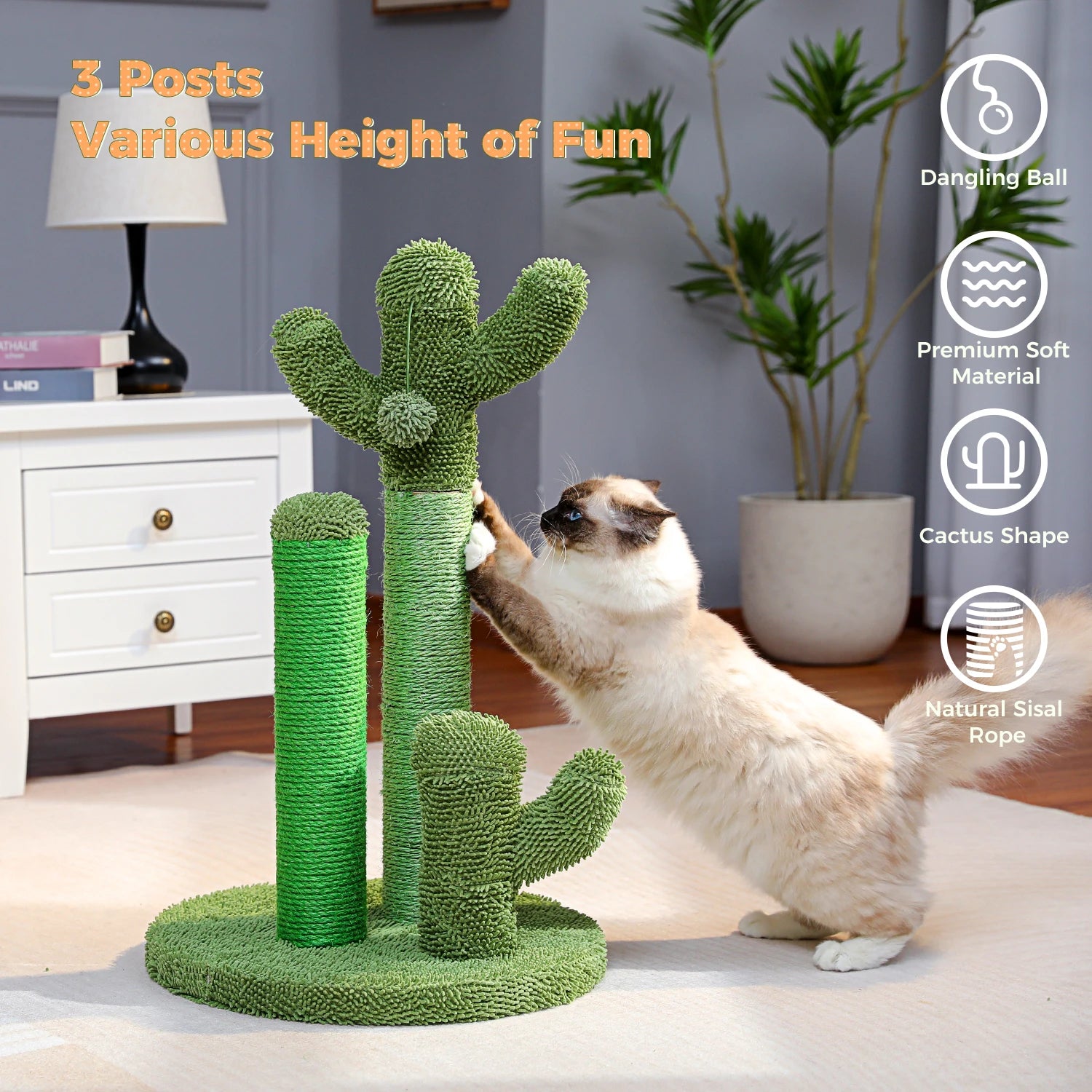 Cute Cactus Pet Cat Tree Toy with Ball Scratching Post for Cat Kitten Climbing Mushroom Condo Protecting Furniture Fast Delivery