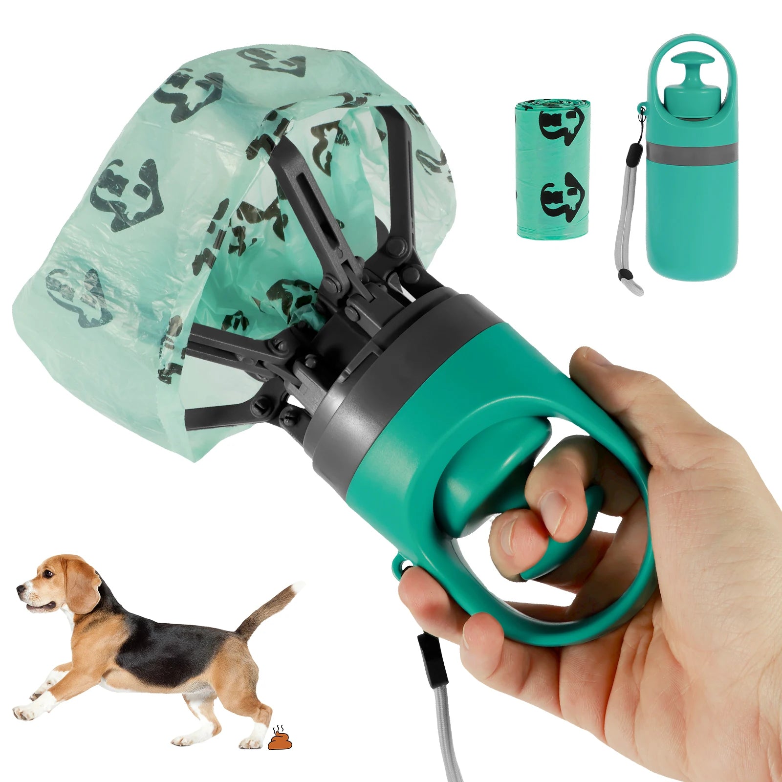 Portable Dog Poop Scooper with Build in Bag Dispenser Lightweight Claw Poop Scooper for Dogs Cat Pet Cleaner Tool