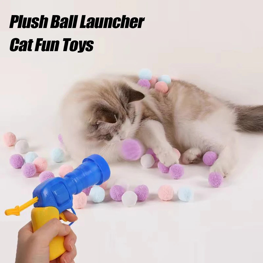 Creative Cat Toys Interactive Launch Training Kittens Mini Pompoms Games Stretch Plush Ball Toys Pet Accessories Cat Supplies