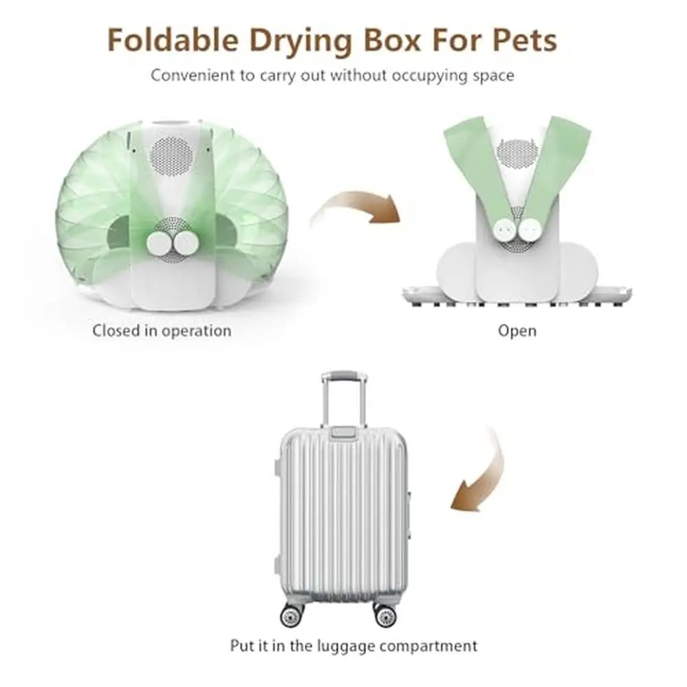 Foldable Automatic Pet Dryer Box 8 Fans 360° Airflow Temperature Control 4-Speed Timer 60L Capacity Cats and Small Dogs Smooth &