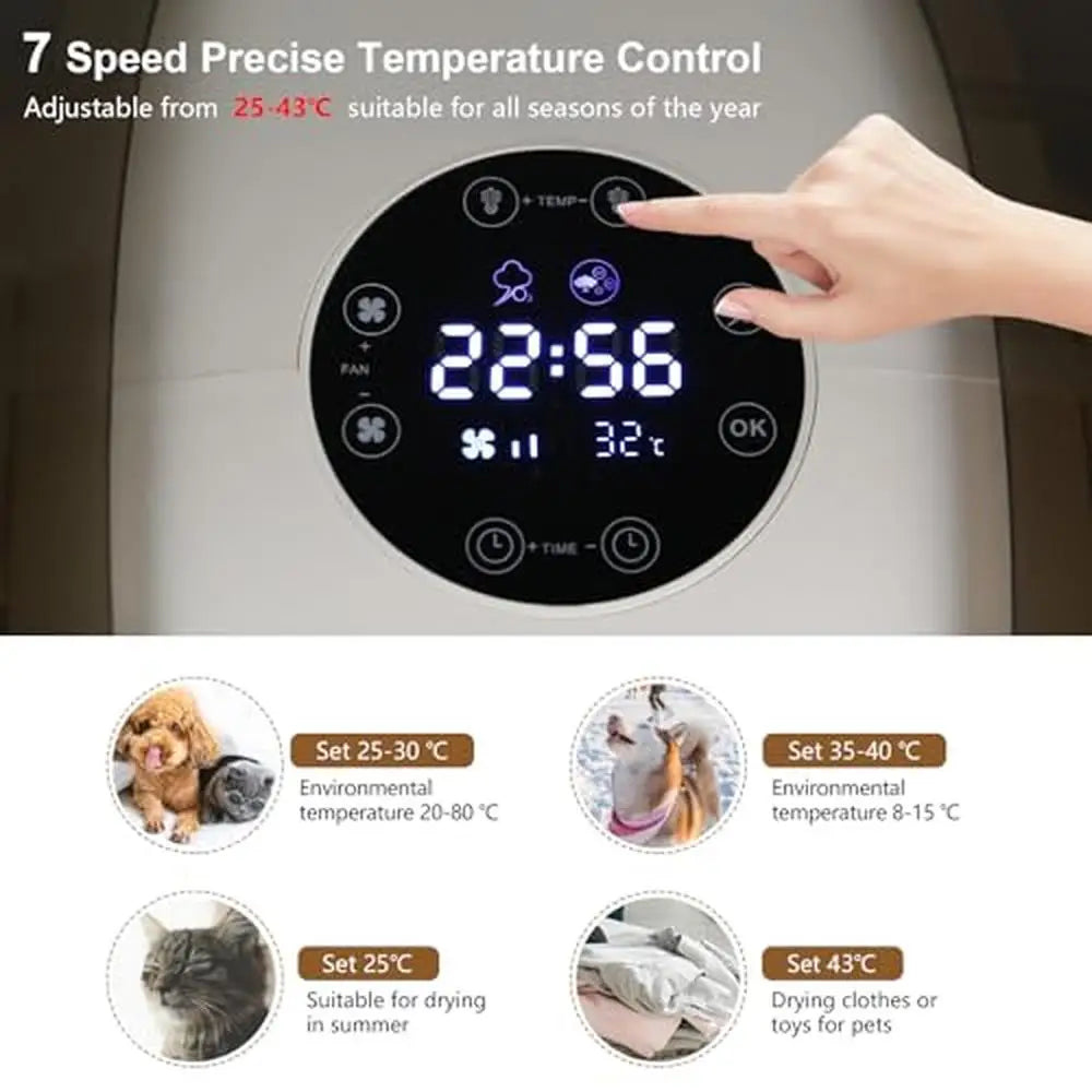 Foldable Automatic Pet Dryer Box 8 Fans 360° Airflow Temperature Control 4-Speed Timer 60L Capacity Cats and Small Dogs Smooth &