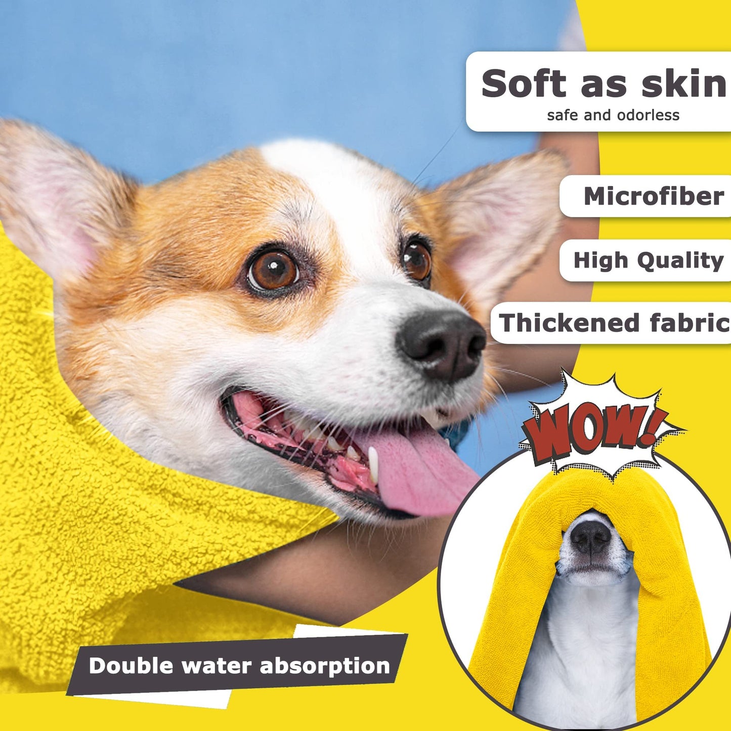 Super Absorbent Quick Drying Soft Microfiber Pet Towel (Yellow)