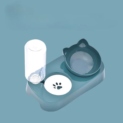 Pet Cat Bowl Automatic Feeder Water Dispenser Dog Cat Food Bowl with Drinking Raised Stand Double Dish Bowls for Cats Dogs Pet