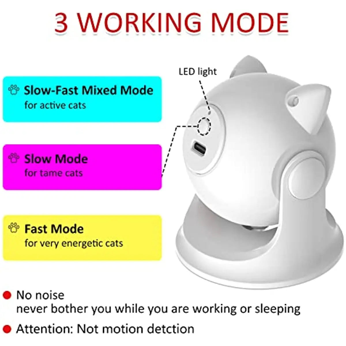 Rechargeable Motion-Activated Cat Laser Toy - Interactive Automatic Toy for Indoor Cats, Kittens, and Dogs - Dual Fast and Slow Modes