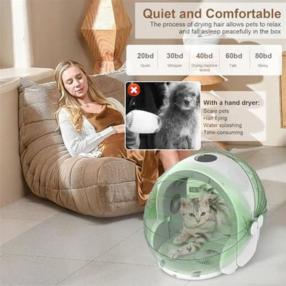 Foldable Automatic Pet Dryer Box 8 Fans 360° Airflow Temperature Control 4-Speed Timer 60L Capacity Cats and Small Dogs Smooth &