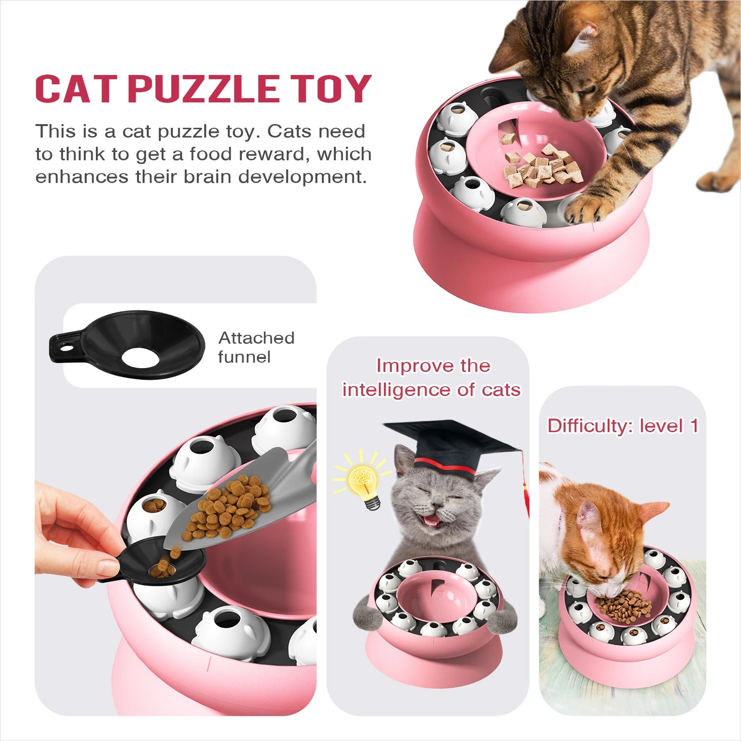 Interactive Slow Feeder Cat Toy - Cat Puzzle Feeder Bowl - Promotes Digestion and Mental Stimulation for Indoor Cats