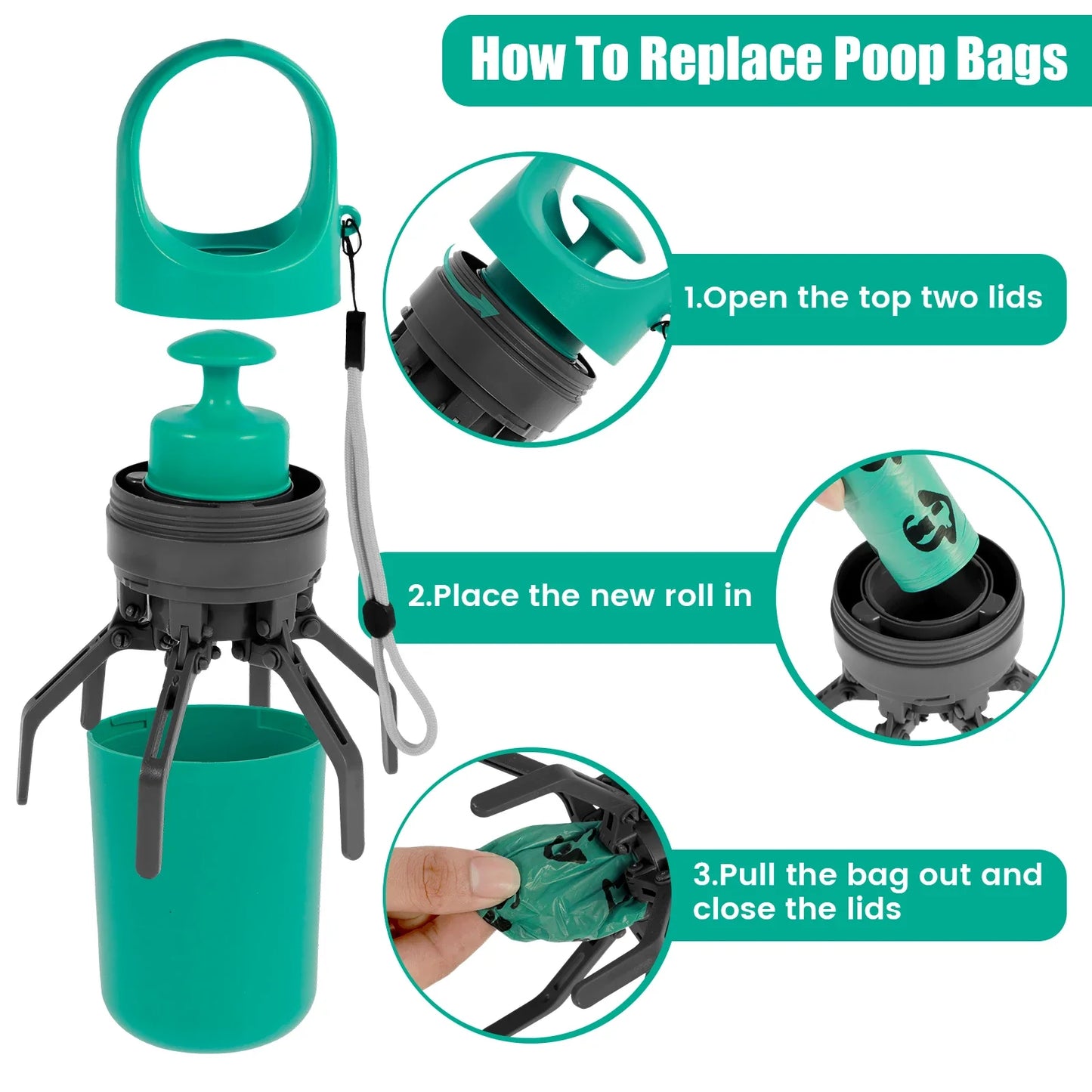 Portable Dog Poop Scooper with Build in Bag Dispenser Lightweight Claw Poop Scooper for Dogs Cat Pet Cleaner Tool