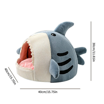 Semi-Enclosed Shark Cat Bed - Warm Pet Cave Bed with Sweet Little Cat Basket Mat - Cozy Cat Pillow Mat Tent - Ideal for Small Dogs and Cats