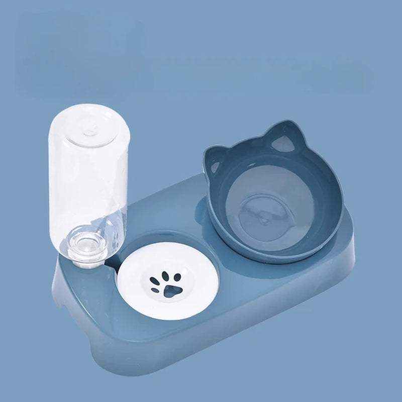 Pet Cat Bowl Automatic Feeder Water Dispenser Dog Cat Food Bowl with Drinking Raised Stand Double Dish Bowls for Cats Dogs Pet