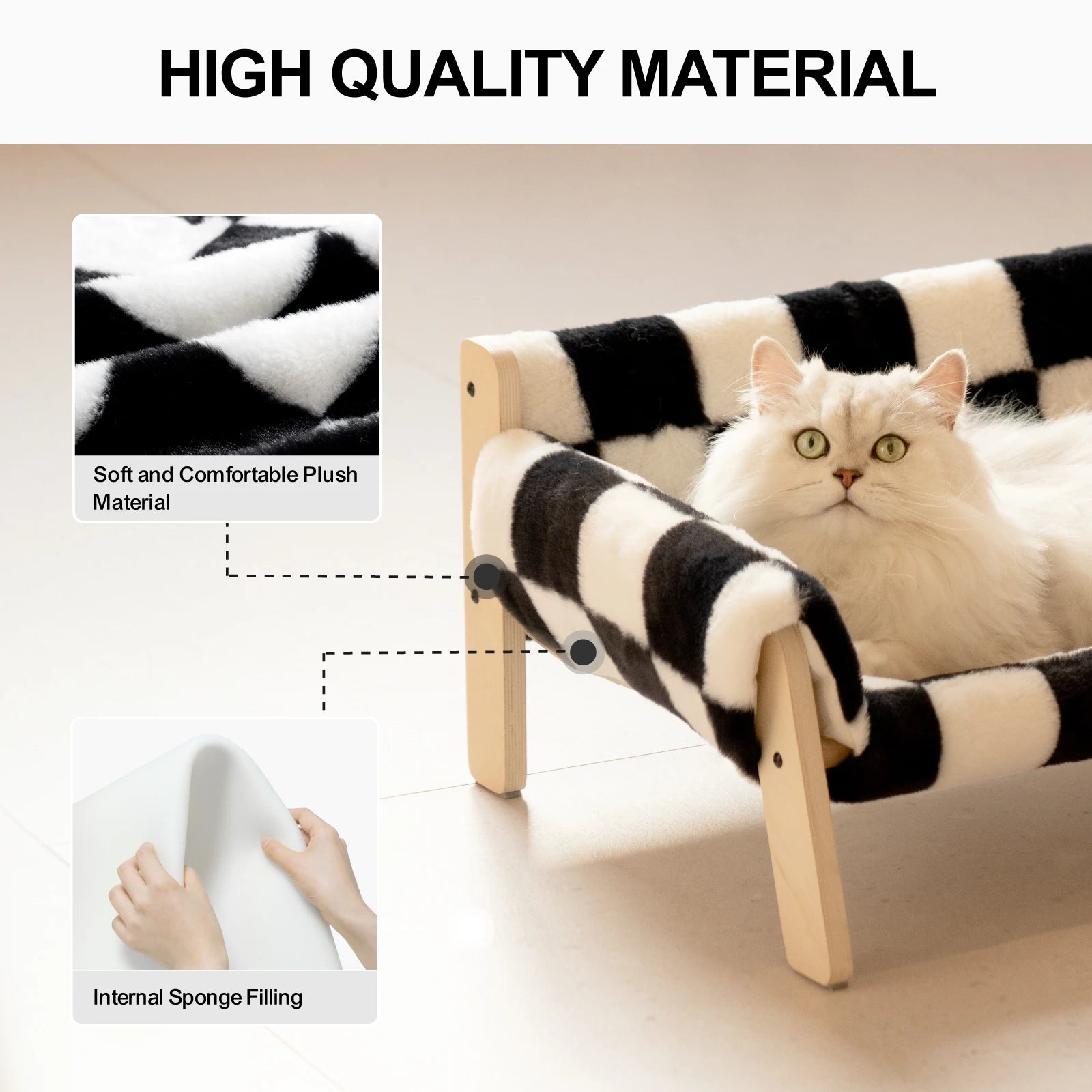 Luxurious Wooden Pet Bed with Plush Cushion for Cats and Small Dogs - Four Seasons Pet Nest