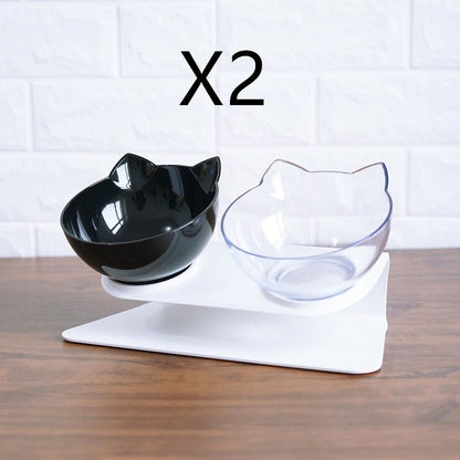 Non Slip Double Cat Bowl With Raised Stand Pet Food Cat Feeder Protect Cervical Vertebra Dog Bowl Transparent Pet Products