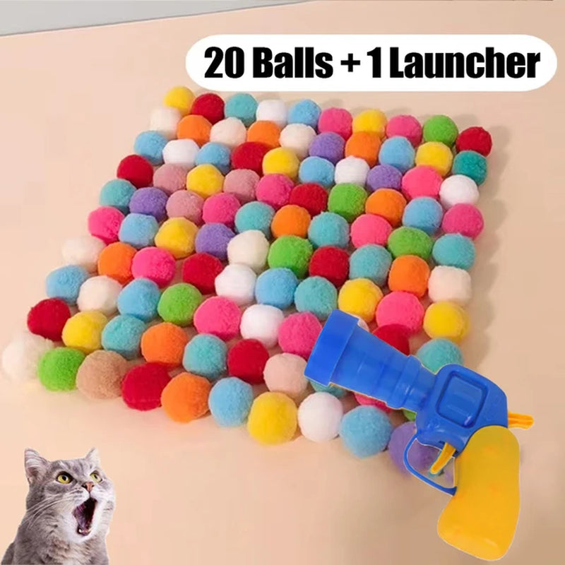 Creative Cat Toys Interactive Launch Training Kittens Mini Pompoms Games Stretch Plush Ball Toys Pet Accessories Cat Supplies