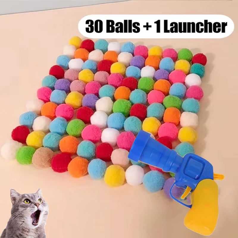 Creative Cat Toys Interactive Launch Training Kittens Mini Pompoms Games Stretch Plush Ball Toys Pet Accessories Cat Supplies