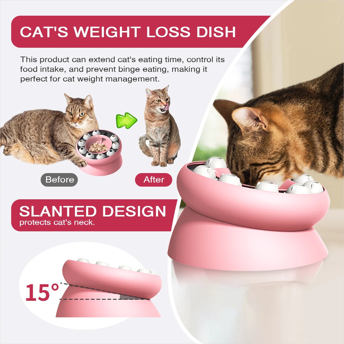 Interactive Slow Feeder Cat Toy - Cat Puzzle Feeder Bowl - Promotes Digestion and Mental Stimulation for Indoor Cats